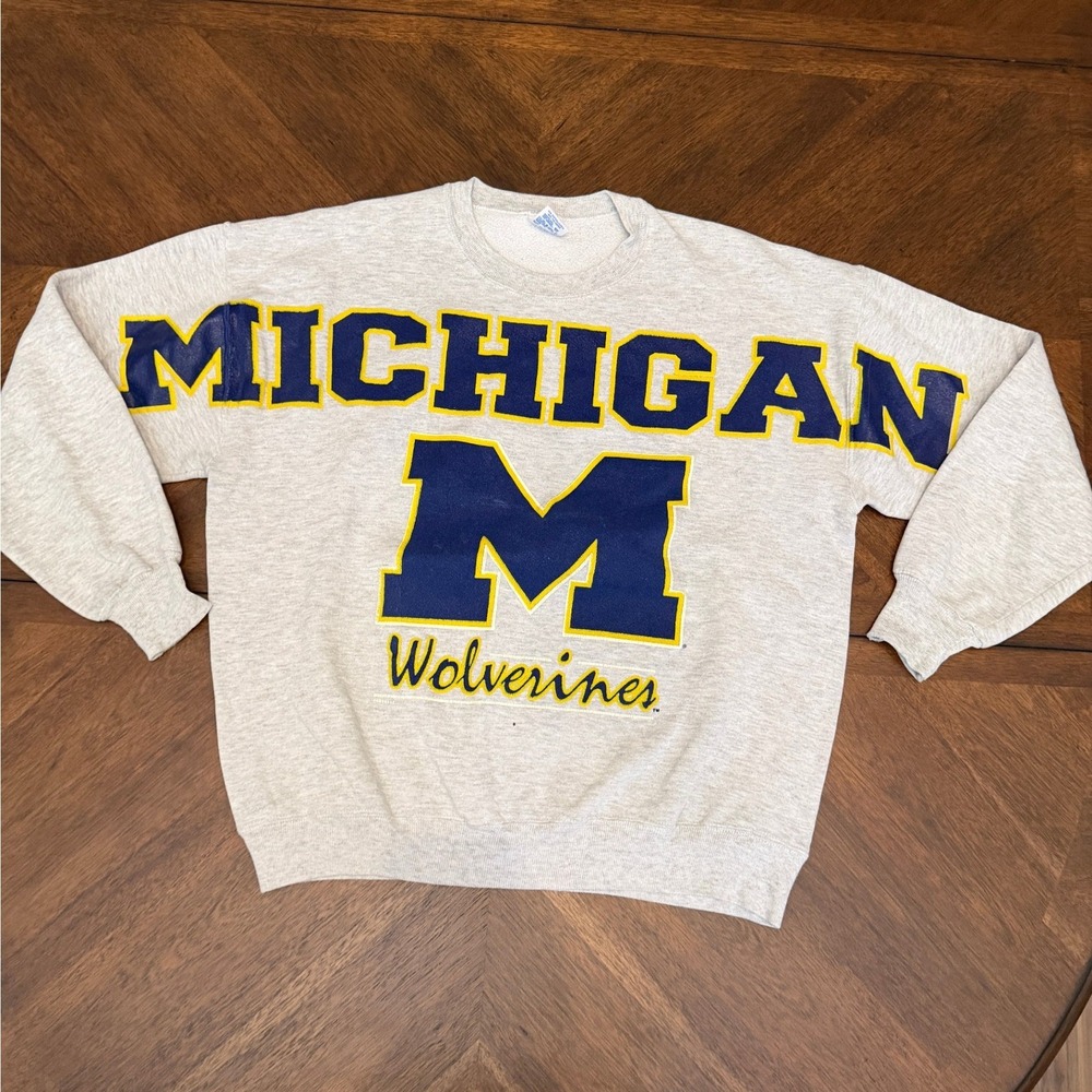 Vintage Jerzees Michigan Wolverines Sweatshirt XL Gray Made in USA Crewneck